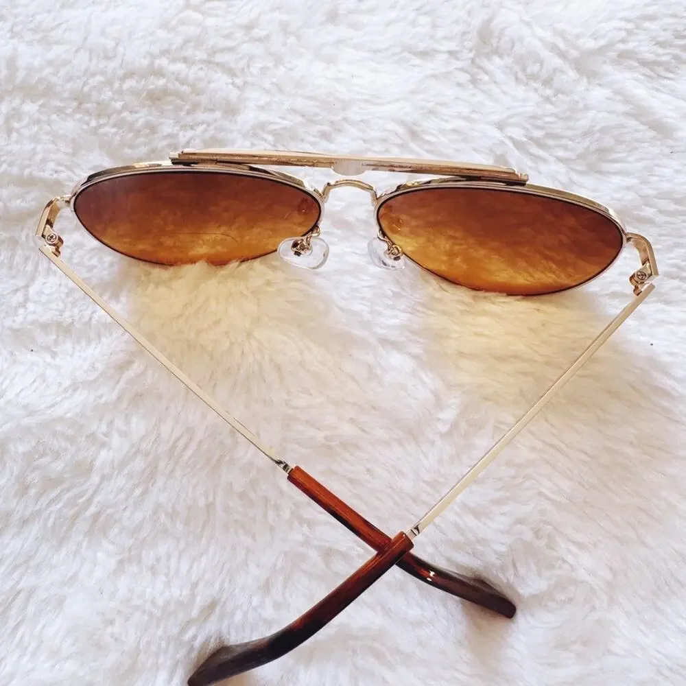 Donna Brown W/ Gold Rim Aviator Sunglasses